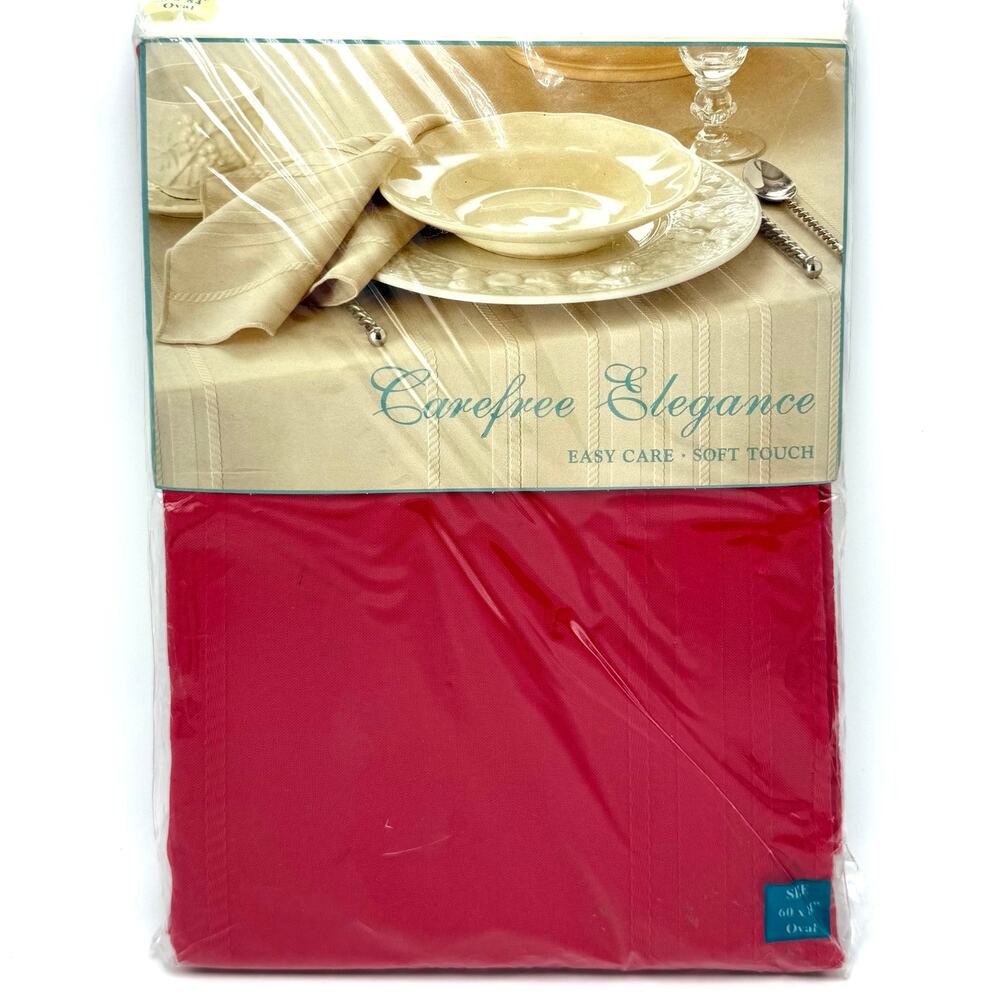 Carefree Elegance Red Tablecloth 60x84 Oval Easy Care Polyester Christmas Damask